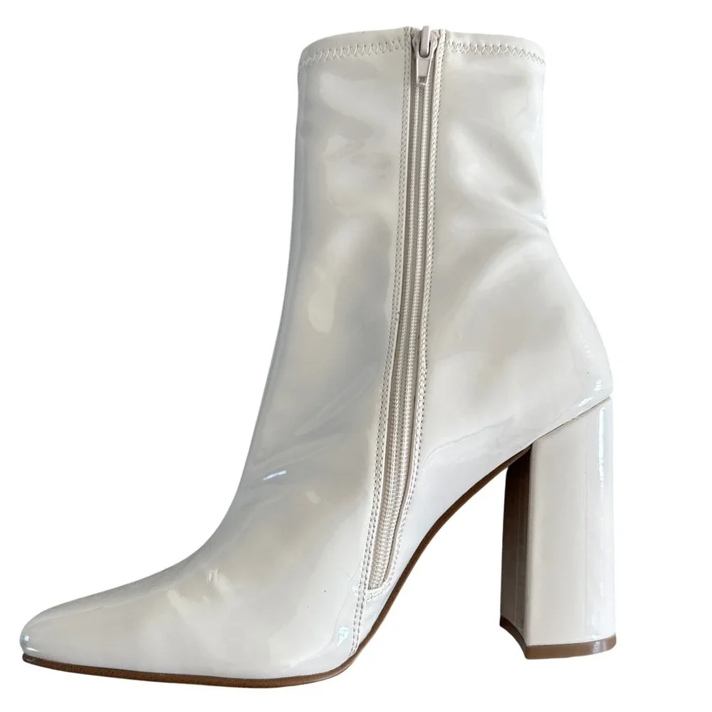 Steve Madden Fulton Bone Patent Leather Square Toe Mid-Calf Boots Bootie 9M $110